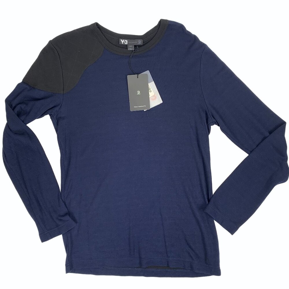 Y-3 Yohji Yamamoto Mens Navy & Black Crewneck Shirt Shoulder Patch Sz Small New